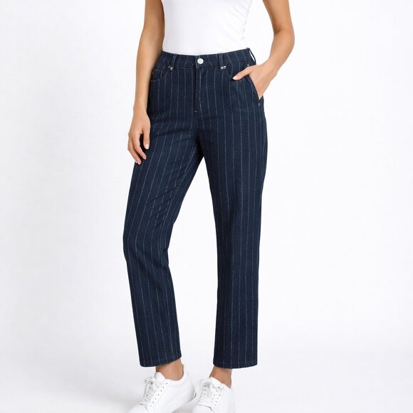 Emporio Armani JO4 Striped Needle Punched Denim Jeans Blue Regular Fit Sz 28 - Picture 1 of 13